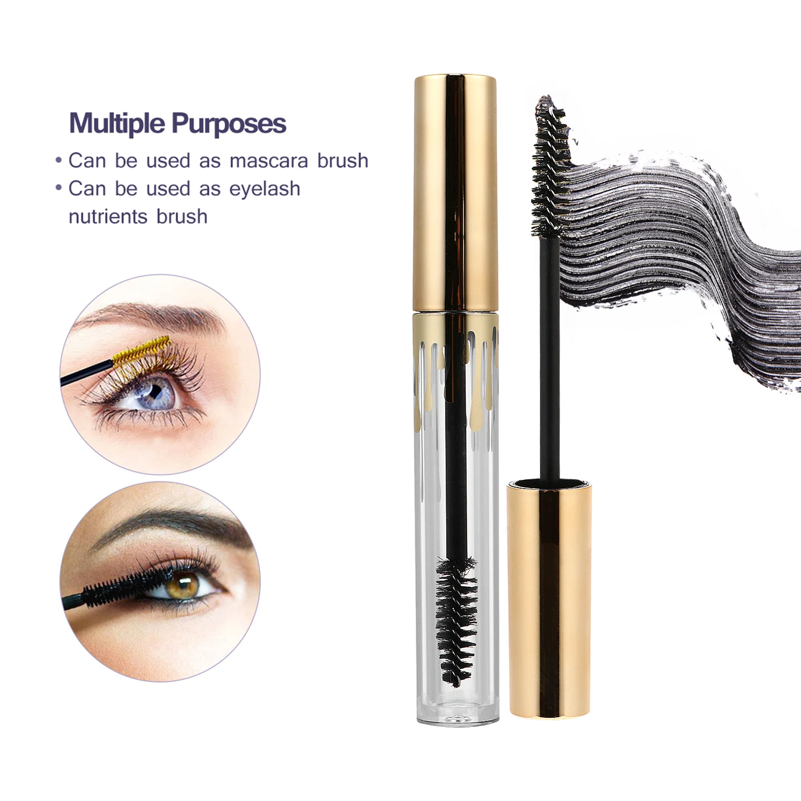 หลอดมาสคาร่าเปล่าแบบใส 3 ชิ้น ขวดลิปกลอส ภาชนะใส่อายไลเนอร์ แบบเติมได้ พลาสติกสำหรับเดินทาง ขนาดพกพา ใช้ซ้ำได้