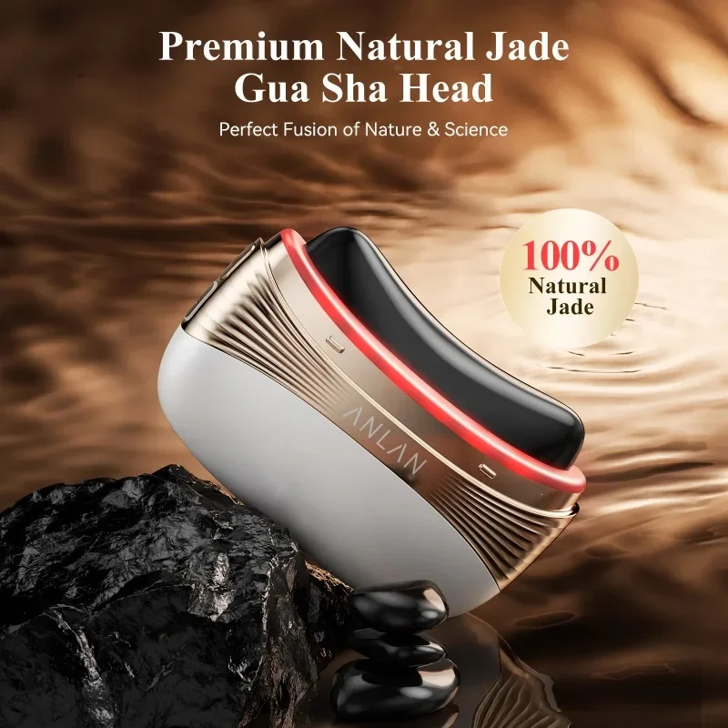 2 In 1 Gua Sha Massager Natural Jade Hot Compress EMS Anti-Aging Scalp Care Vibration Massage Comb Face Lifting LED Light