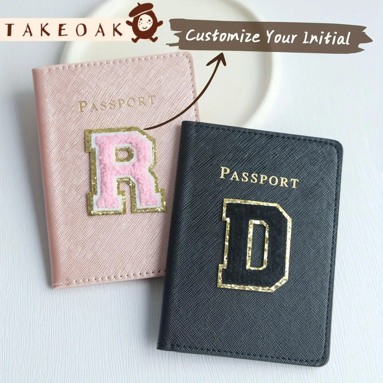 Customizable Chenille Initial Passport Cover Luxury Personalized Gift Custom Chenille Patch Travel Document Case Souvenir Gift