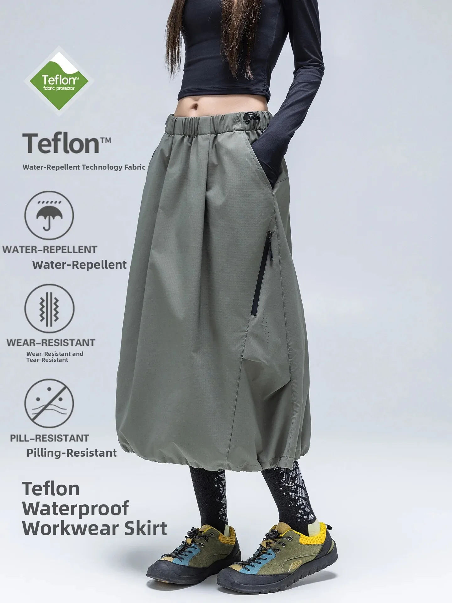 Outdoor Waterproof Half-length Work Skirt Women's Mountain Hiking Sport Wear Durable Drawstring Double Wear Flower Umbrella S...