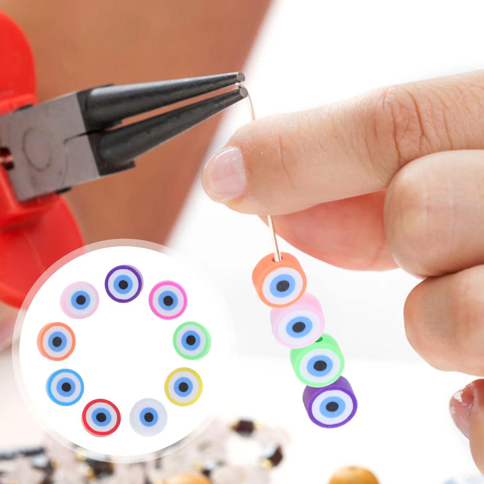

100Pcs Flat Round Evil Eye Clay Spacer Beads for DIY Jewelry Making Bracelets Necklaces Earrings Keychains Craft Beads