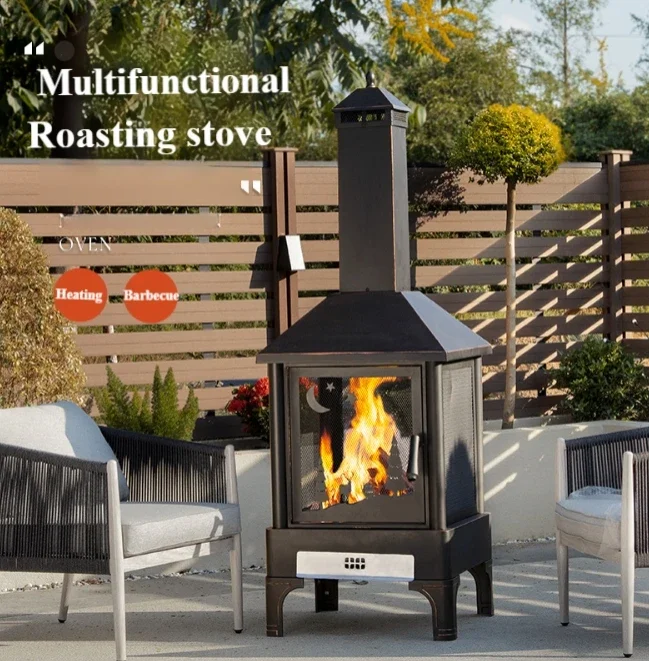 

Outdoor Backyard Garden Fire Pit Quality Wood Burning Brazier With Chimney Firewood Stove