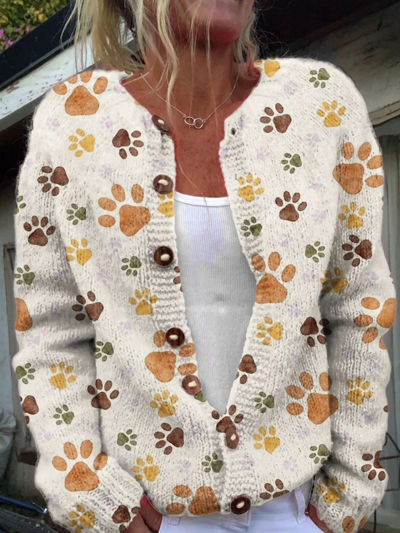 

Women's Cardigan Autumn Winter Cute Graphic Printing Single Breasted Rib Knit Long Sleeve Crew Neck Casual Cardigan