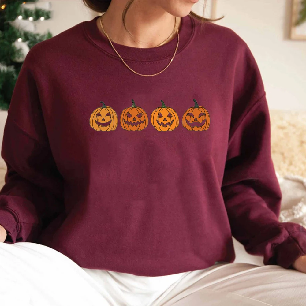 Pumpkin Sweatshirt Jack-o-Lantern Hoodies Halloween Sweatshirts Fall Hoodie Spooky Season Pullover Women Long Sleeve Sweatshirt