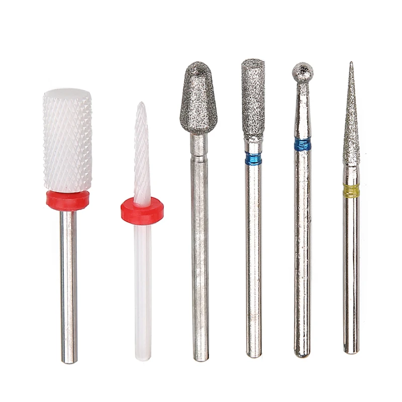 6 pz/set diamante punta da trapano per unghie frese elettriche per pedicure lime per unghie cuticola bava manicure trapano accessori per macchine