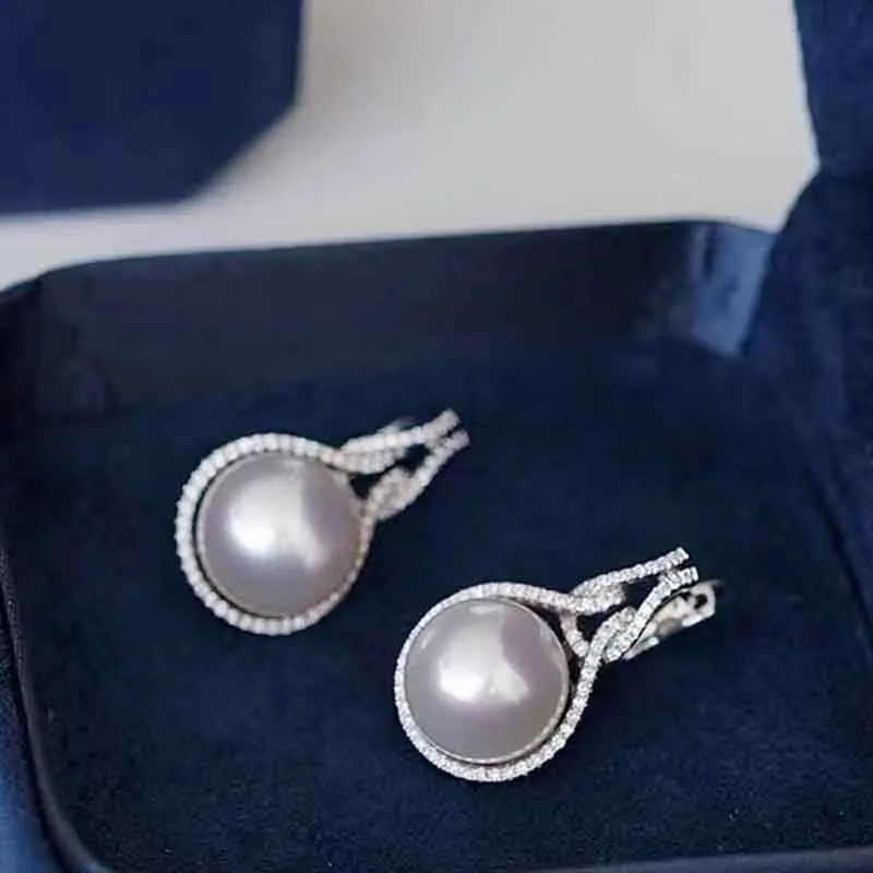 MeiBaPJ-925 Genuine Silver Big Natural Freshwater Pearl Stud Brincos para Mulheres, Jóias de Casamento Fino, 12-13mm