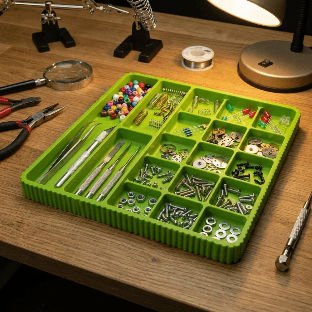 Durable Plastic 3D Printed Tray Multiple Compartments Smooth Surface Electronic Parts Tray Lightweight Design Sturdy Structure