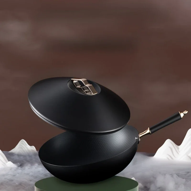 

Frying Pan Traditional Iron Pot Old-Fashioned Refined Iron Wok Household Uncoated Gas Stove Applicable