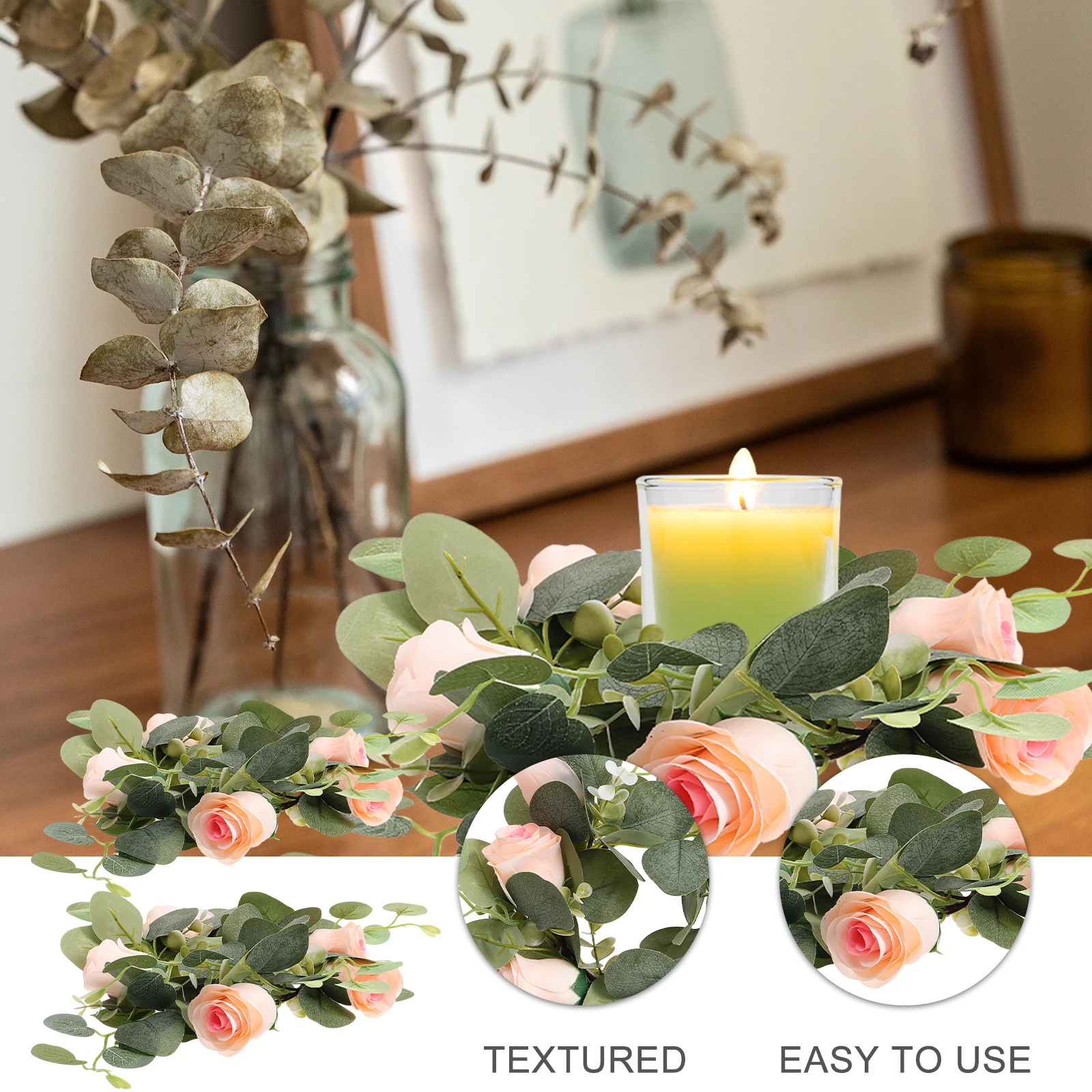 

2pcs Xmas Artificial Christmas Wreath Garland Flower Rings Wreaths Leaf Garland Tea Light Ring Desktop Party Decor