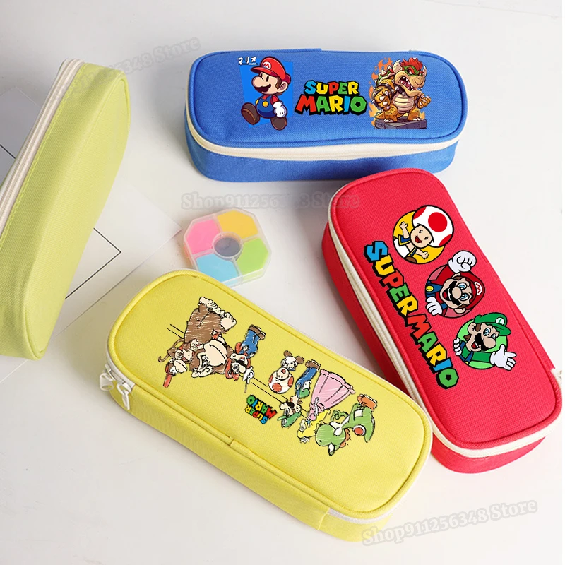 Super Mario Cartoon Figure Print Pencilcase Kids Back To School Pencilbag Marios Bros Stationary Accessories Pen Storage Pouch