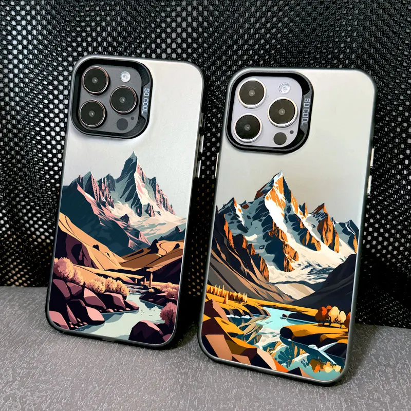 

Mountain Peak Lake Vintage Scenery Phone Case For iPhone 13 12 Pro Max Mini 16 15 14 11 Pro Max 15 Plus Shockproof Laser Covers