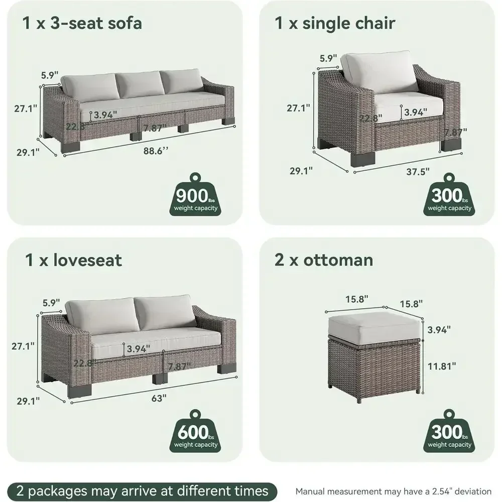 8-Piece Wicker Patio Furniture Set with Wide Armrests, Waterproof Cushions & Ottomans for Outdoor Spaces