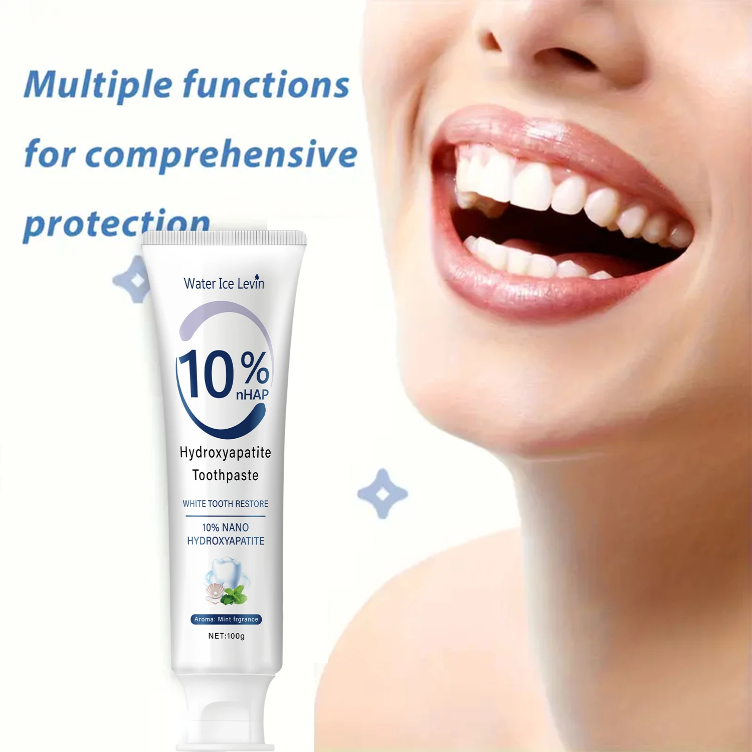 Water Ice Levin 10% NHAP Hydroxyapatite Toothpaste Mint Flavor 3 Days Whitening Restore White Teeth Daily Oral Care 100g