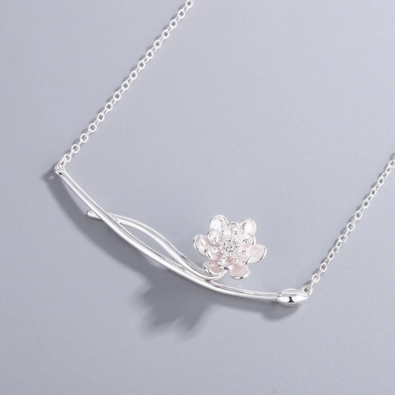 Personality Classic Lotus Creative 925 Sterling Silver Exquisite Jewelry Clavicle Chain Pendant Necklaces   XL076