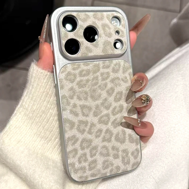 

Pop Luxury Leopard Print Glitter Cortex Phone Case For IPhone 13 14 15 16 17 Pro Max Shockproof Bumper Back Cases Cover