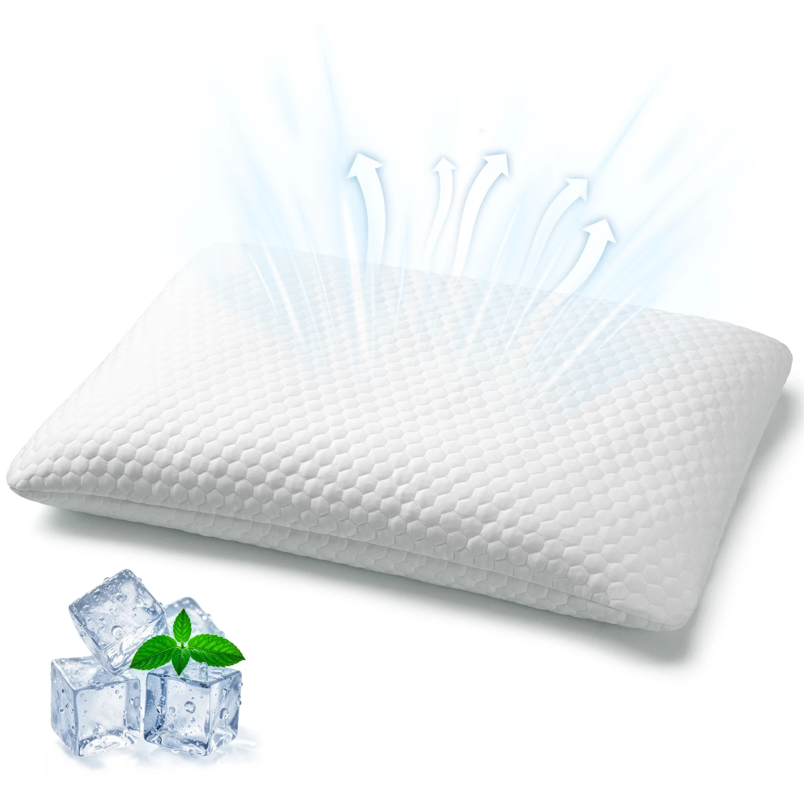 Low Profile Cooling Shredded Memory Foam Pillow Adjustable Thin Bed Pillow for Stomach Sleepers