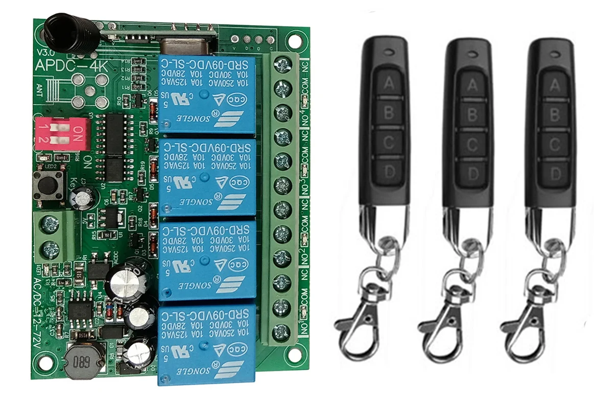Smart Multiple DC 12V 24V 36V 72V 10A 433MHz 4CH 4 Channel Wireless Relay RF Remote Control Switch Receiver Thumbs Transmitter