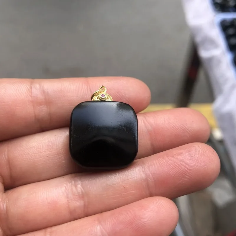 

Natural Jade Hetian Ink Jade Small Sugar Cube Safe Necklace Pendant