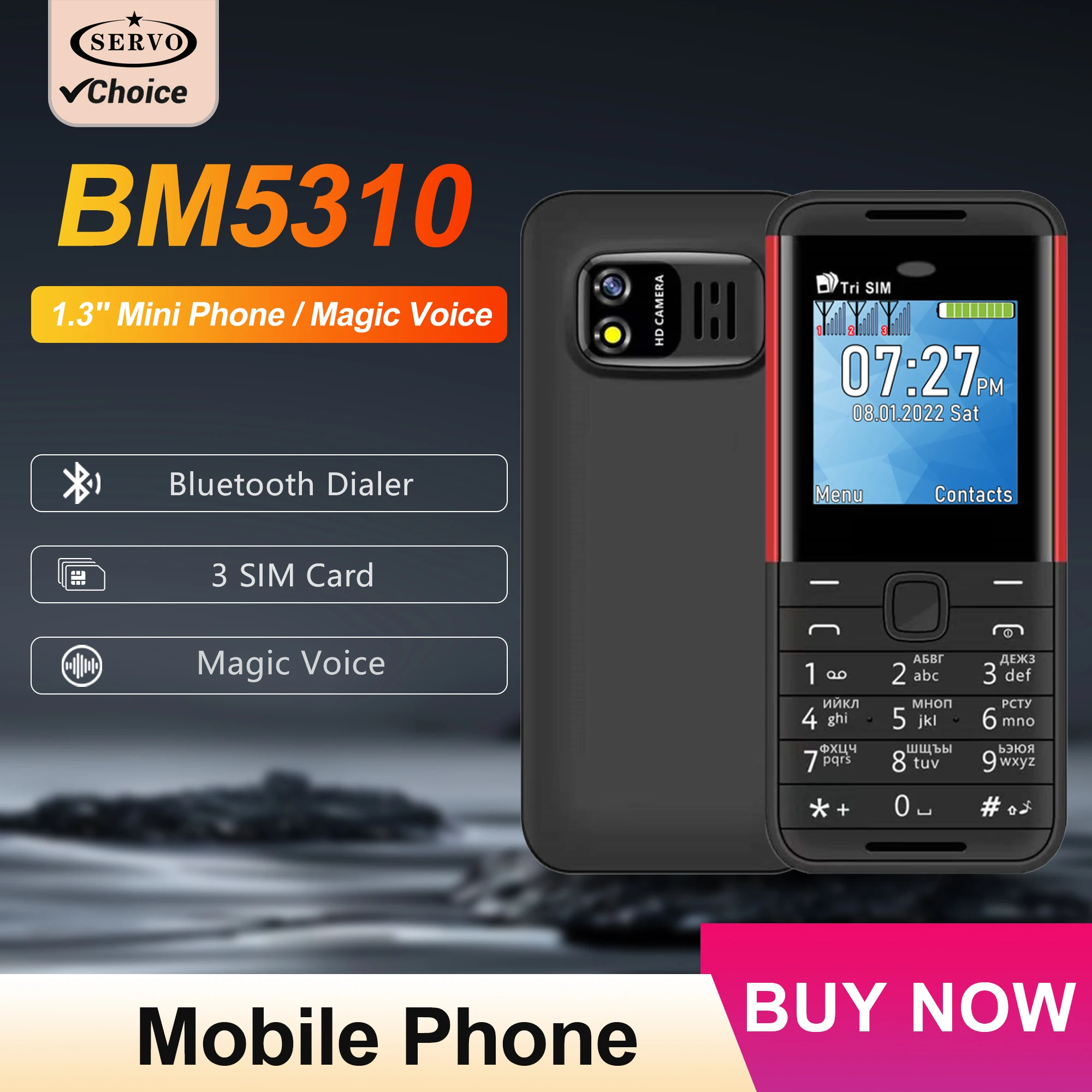 HOT Sale SERVO BM5310 Bluetooth Dial Mini Mobile Phone Auto Call Recorder Speed Dial 3 SIM Card Magic Voice Small Phone FM Radio