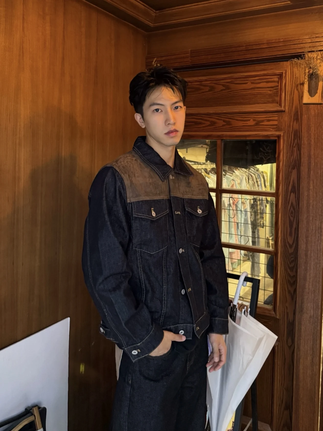 

Американская замшевая джинсовая куртка в стиле ретро, мужская осенняя уличная конструкция, универсальное пальто с широким воротником, молодежное модное длинное пальто