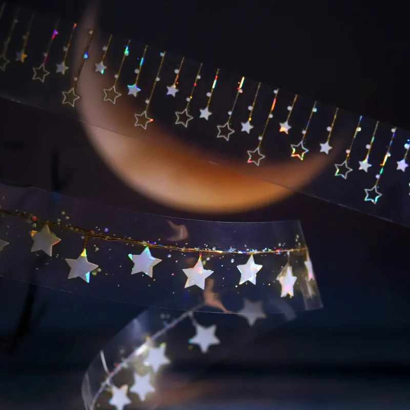 1 Roll 3x200cm Shiny Laser Star Curtain Theme Washi Tape Sparkling Glitter Effect Self-Adhesive For Journal Scrapbook DIY Deco