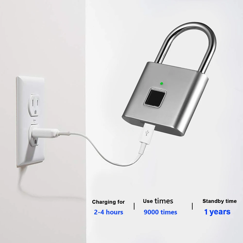 O10 Smart Biometric Thumbprint Door Padlocks Rechargeable Door Lock Fingerprint Smart Padlock USB Keyless Quick