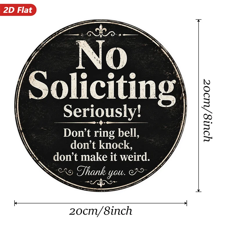 2D Flat, 1pc No Soliciting Quote Round Metal Sign Wall Art, No Soliciting Message, Seriously Wording, Don'T Ring Bell, Ideal for