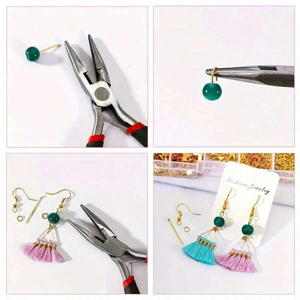 1 Set/1 Box Deluxe Schmuckherstellungs-Starter-Kit, Umfassendes Set für Ohrringe, Halsketten-Zubehör, DIY-Zangen-Set für Schmuckreparaturen – Detail 8