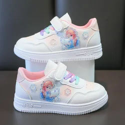 Disney Elsa Princess Casual Sport Shoes Girls' Board Shoes Spring Autumn Children's Pink Purple Small White Shoes Cartoon Shoes