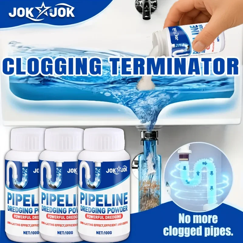 JOKJOK 100G مسحوق تجريف خطوط الأنابيب القوي - مزيل تسد سريع للمركبات الترفيهية والمصارف، يذوب الشحوم والشعر والصابون، آمن على غير PVC