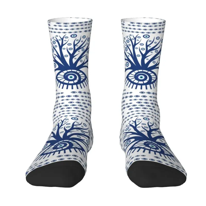 Greek Evil Eye Mati Mataki Matiasma Dress Socks Men Women Warm Funny Novelty Mystic Tree of Life Crew Socks