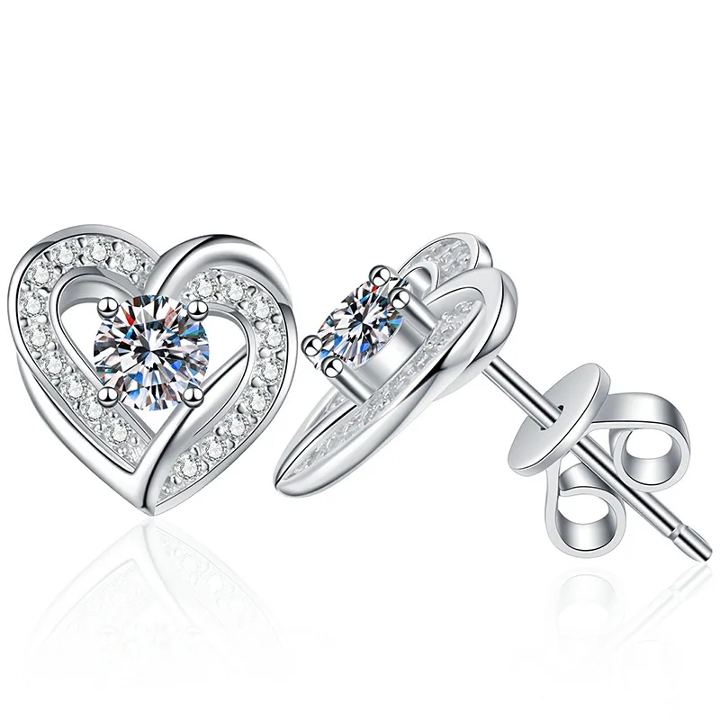

E199 Lefei Fashion Luxury Diamond-set Classic Color D Moissanite Fine Heart Earrings For Women 925 Sterling Silver Party Jewelry
