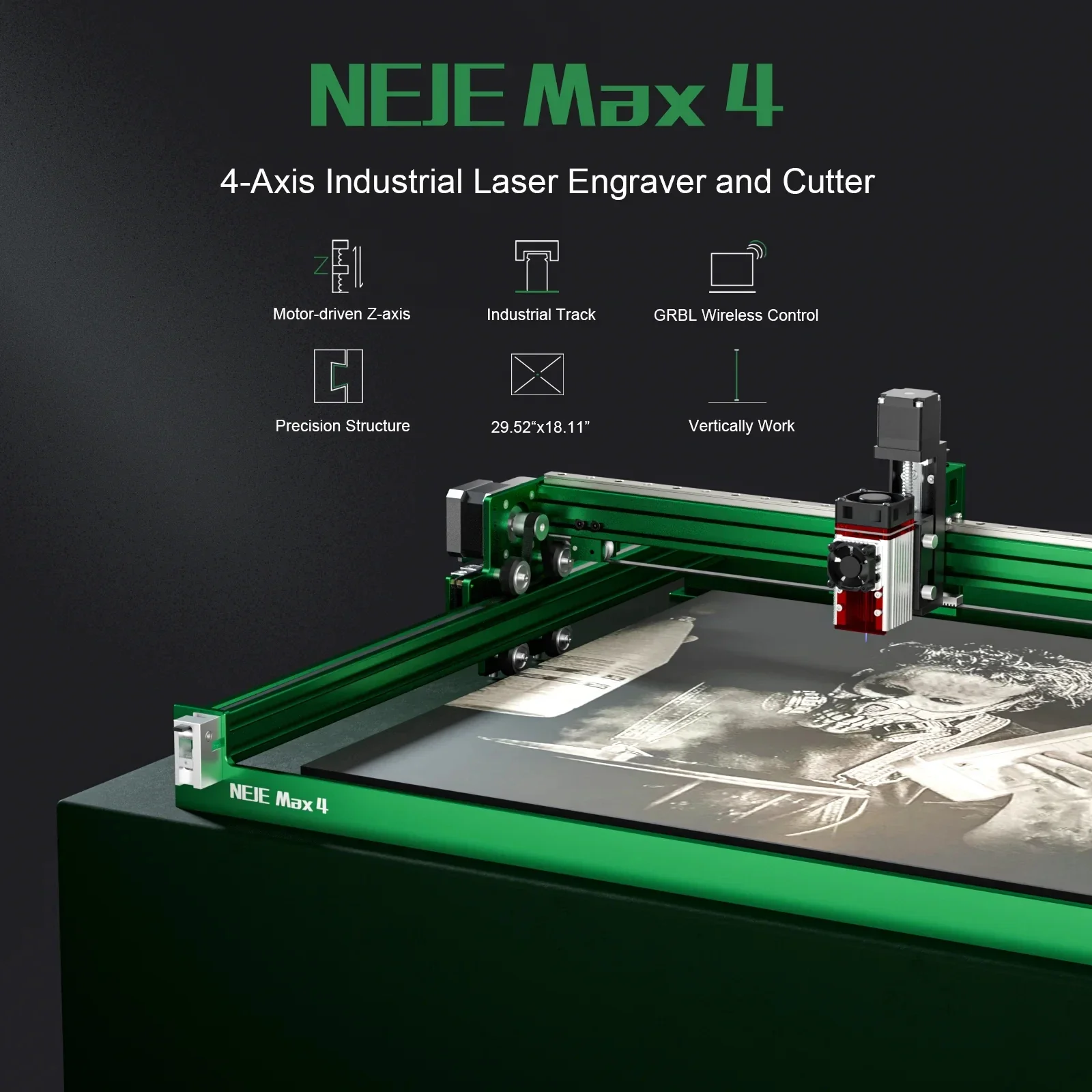 NEJE  Max 4 Engraving Cutting Machine 4-Axis Industrial Laser Engarver Cutter High-Efficiency Pulse Energy For Superb Image