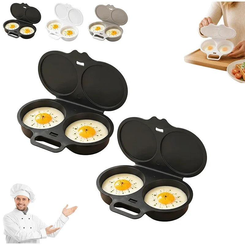Microwave Egg Poacher Double-Cup Poached Egg Maker Food-Grade Polypropylene Includes Lid & Handle Quick & Easy Breakfast Steamer