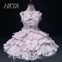 Original Lolita Dress Jsk Daily Sweet Fairy Princess Birthday Dress Heavy Industry Ruffle Edge Bow Tutu Sexy Neck Sling Dresses