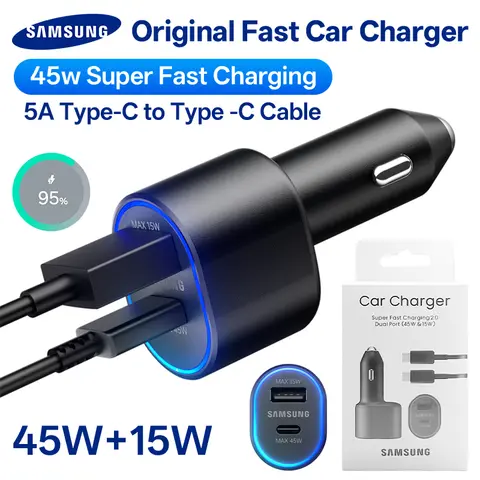 Original Samsung 45w Car Charger Type C PD Fast Charging Samsung S25 S24 S23 Ultra Plus S22 S21 FE A54 A55 Z Flip Z Fold 7 6 5 4
