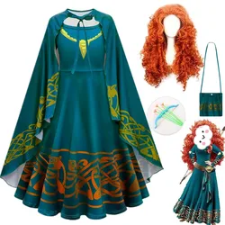 New Merida Costume for Girls Halloween Princess Dress wig Kids Carnival Fantasia Children Xmas birthday Party Cosplay Costume