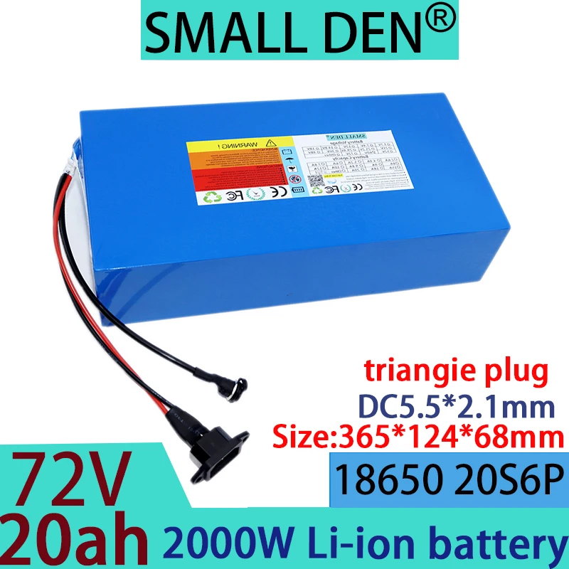 New 72V 20ah 18650 lithium battery pack with built-in BMS 2000W rechargeable bicycle battery,suitable for scooters+2A 3A charger