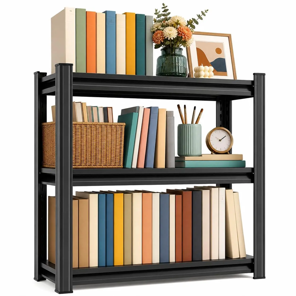 3 Tier Metal Bookshelf Adjustable Heavy Duty Storage Shelf Office Home 71