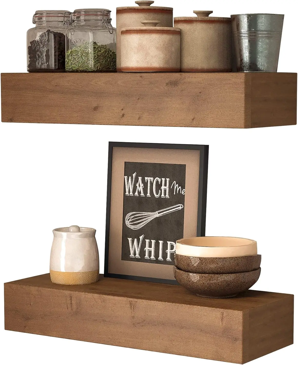 

Rustic Wood Floating Shelves for Bathroom Kitchen Living Room, Light Walnut, 17 Inch, 2 Pack