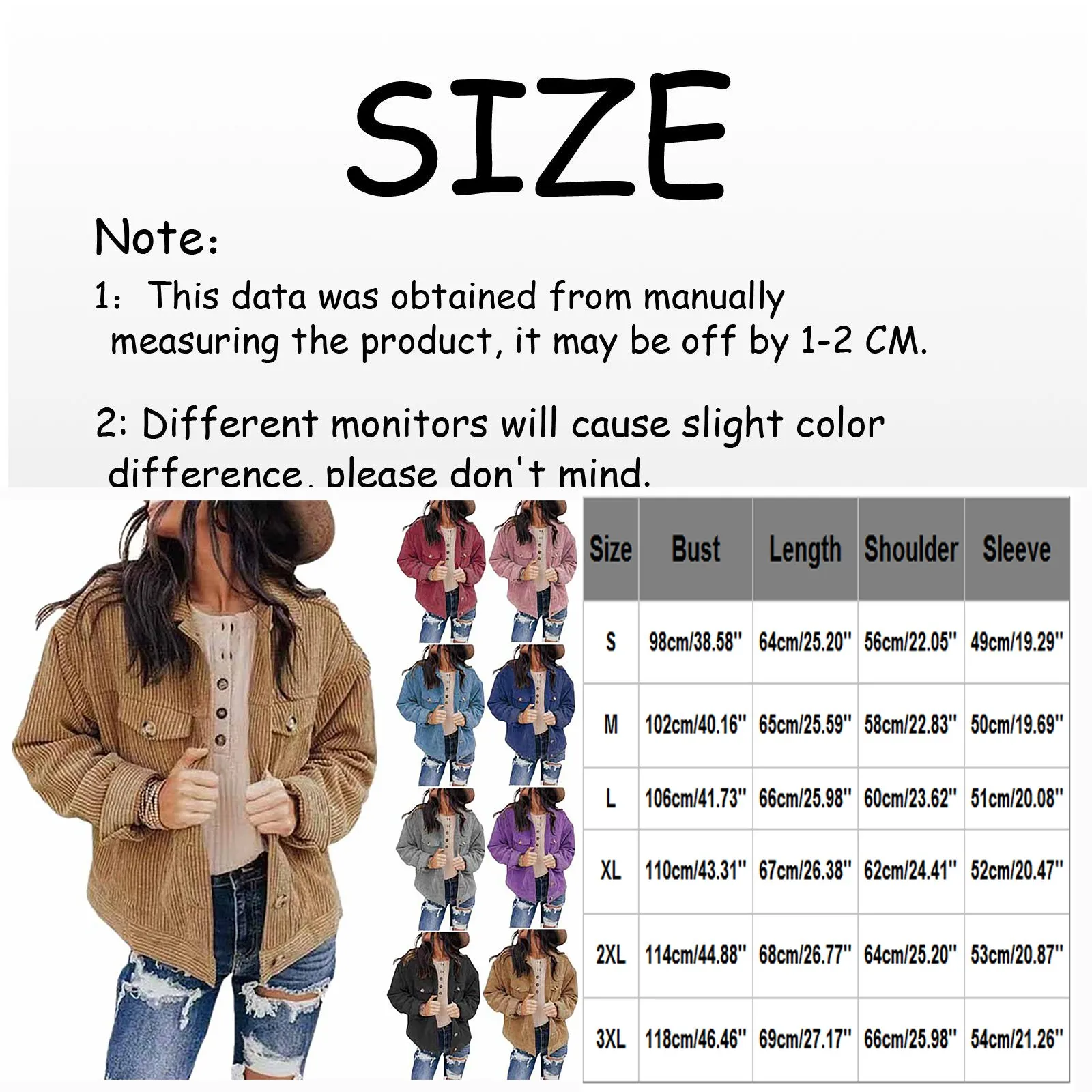 Women\'s Autumn And Winter Loose Corduroy Lapel Double Pockets Long-Sleeved Shirt Jacket