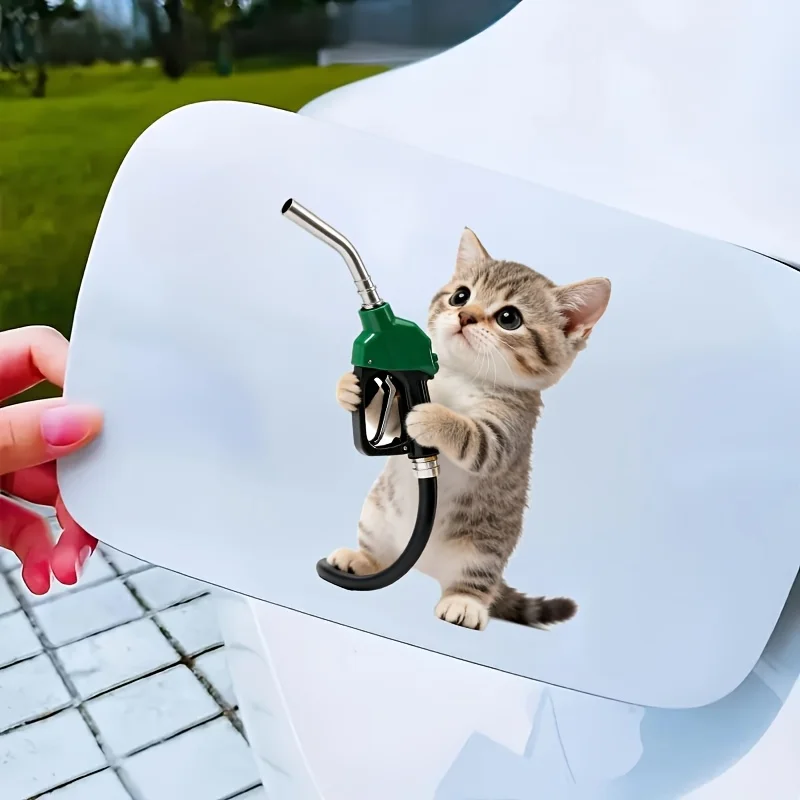 

1PC Cat with Gas Nozzle Car Stickers Waterproof Vinyl Decals for Auto Fuel Tank Cap Motorcycle Tank Funny Cartoon Decoration