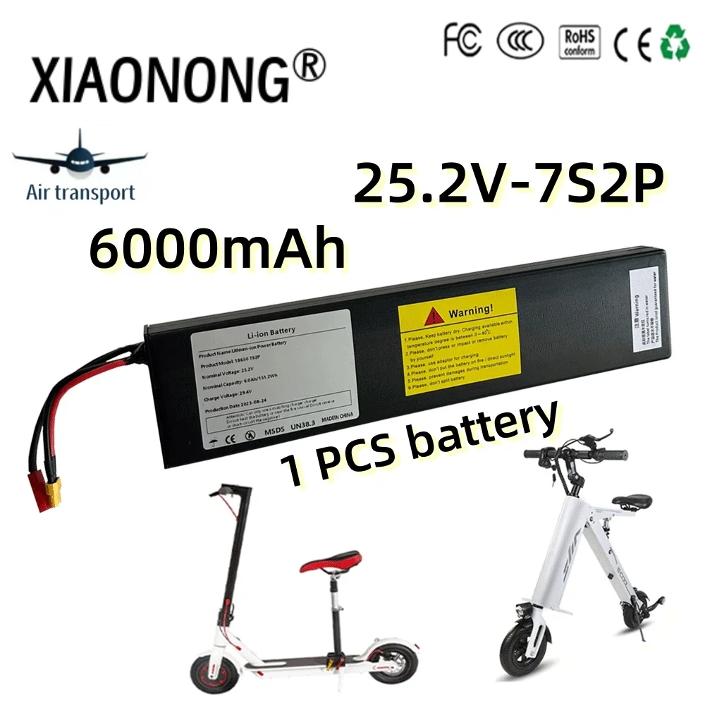 25.2V 6000mAh 7S2P 18650 Li-ion Rechargeable Battery Pack For Electric Bicycle Moped Balancing Scooter+2A Charger