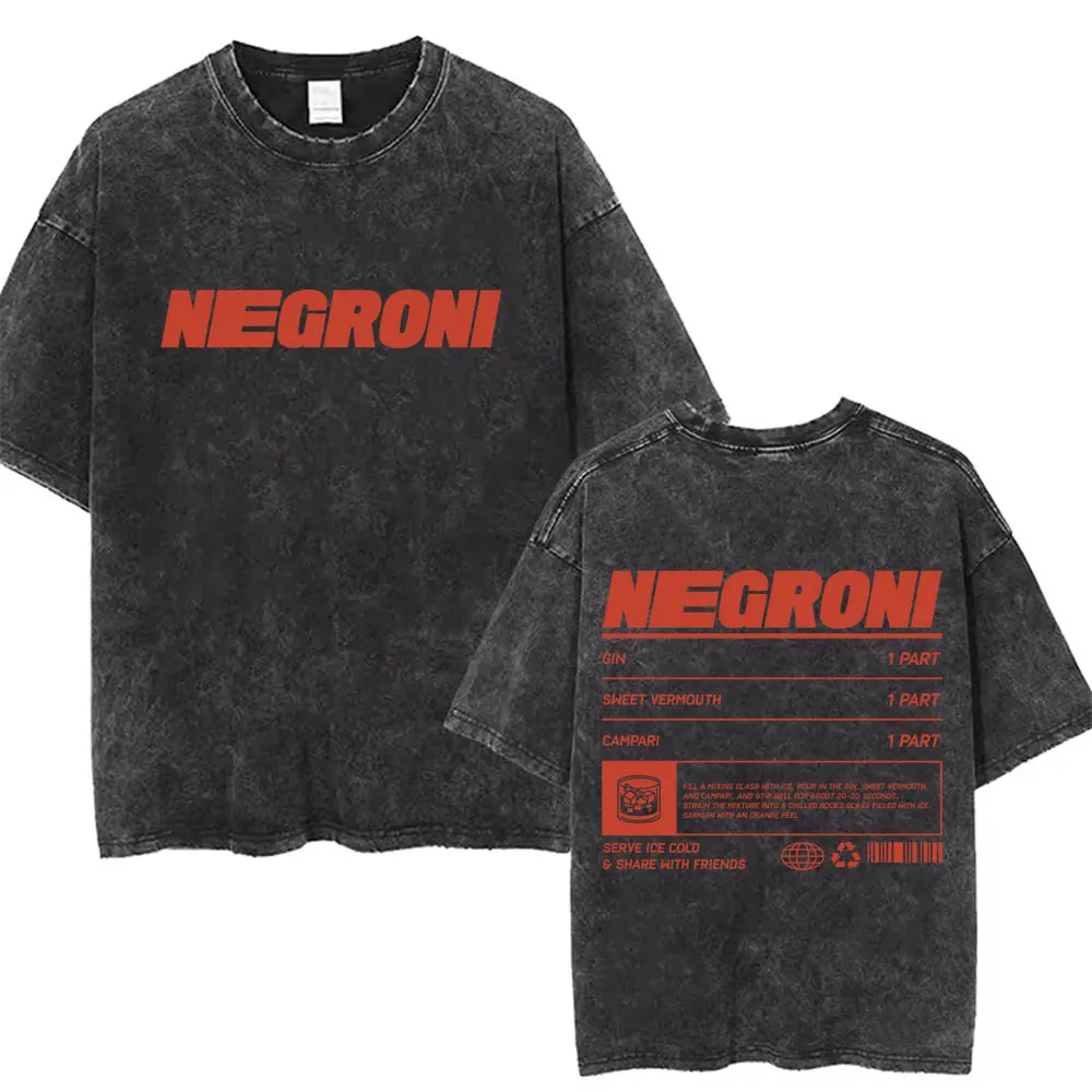 Washed Vintage Negroni Recipe Organic Cocktail Funny Meme T Shirts Men Women Fashion Oversized T-shirts Male Casual Black Tshirt