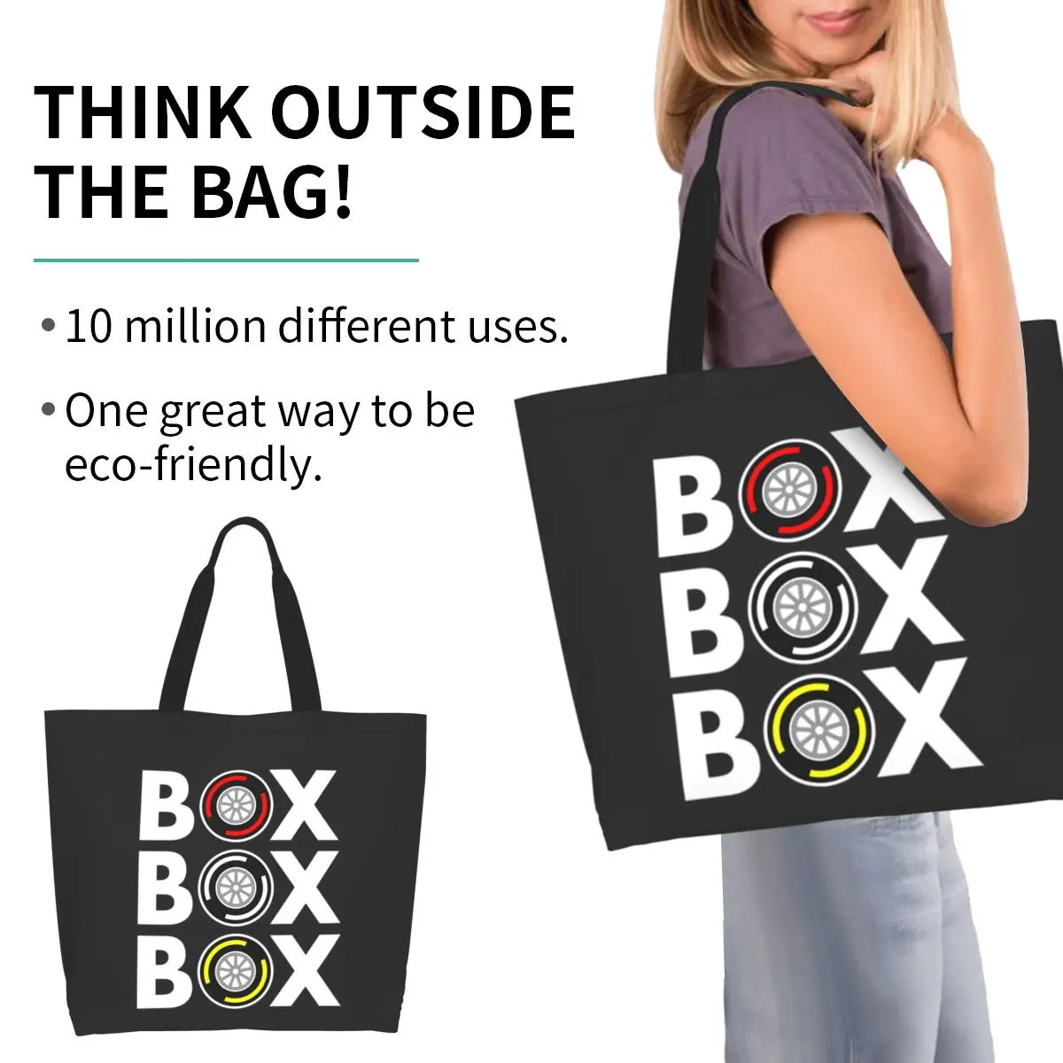 Box Box Box Tyre Compound White Text Design Shopping Tote Bag Canvas Large Capacity Shoulder Bags Shopper Grocery Handbag