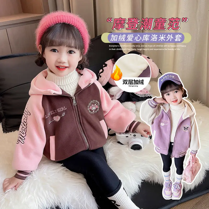 

Sanrios Children Kuromi Sherpa Coat Anime Figure Winter Plus Velvet Thicken Jacket Kids Girl Cartoon Leisure Kawaii New Style