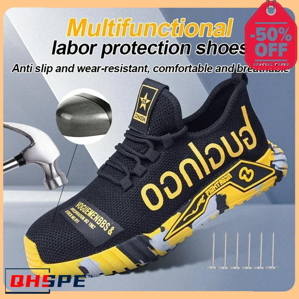 Work Shoes Men Women Work Sneakers Breathable Lightweight Steel Toe Safety Shoes Boots Men Anti-Puncture Indestructible Shoes