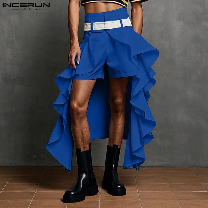 

Fashion INCERUN Men Ruffles Skirts Loose Shorts Solid Color Casual Men Bottoms Streetwear Short Pant Trouser Male Oversize S-5XL