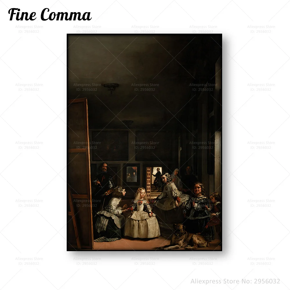 Impresión en lienzo de Las Meninas de Diego Velazquez, lienzo artístico de pared barroco clásico y póster, regalo de decoración de pared del hogar de calidad de museo