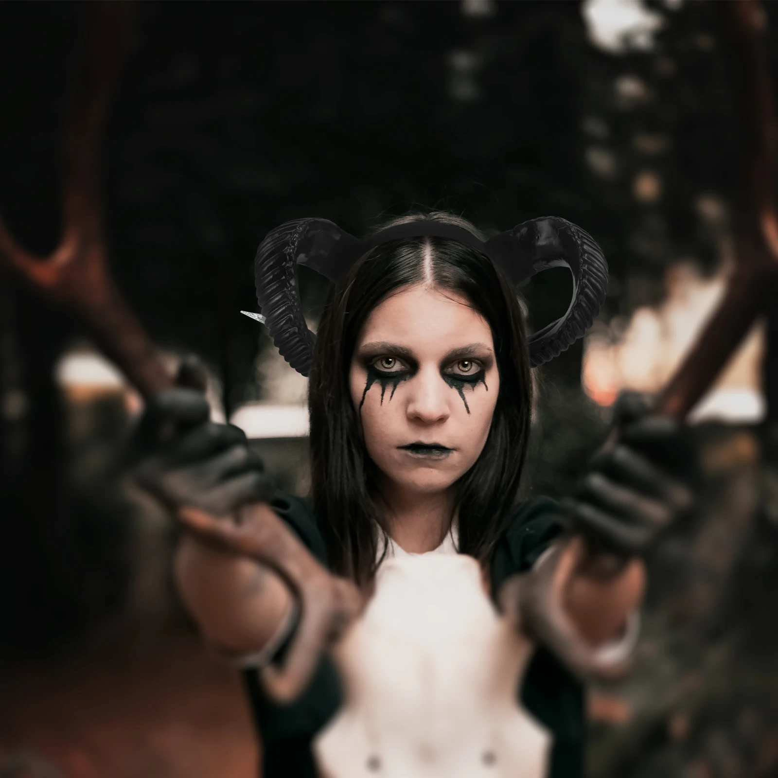 뿔 머리띠 검은 단일 양 뿔 헤어 액세서리 여성 머리 장식 코스프레 의상 파티 용품 성인